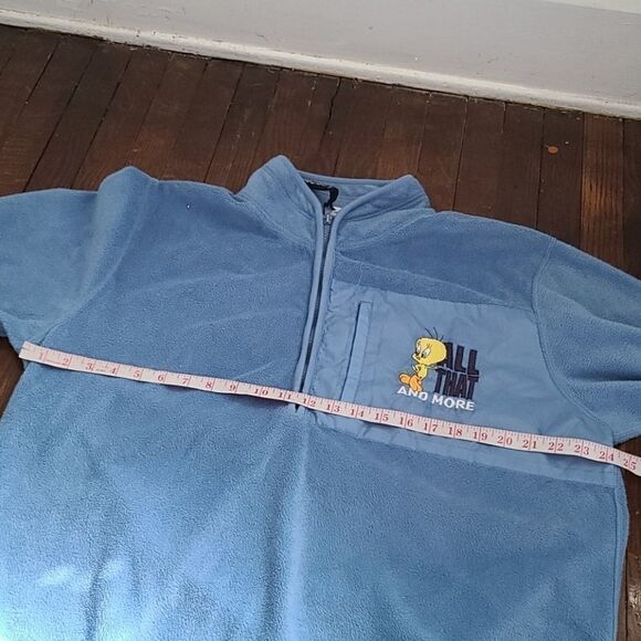 Vintage 90s Y2K Kidcore Looney Tunes Blue Tweety Bird Pullover Fleece - Picture 11 of 14